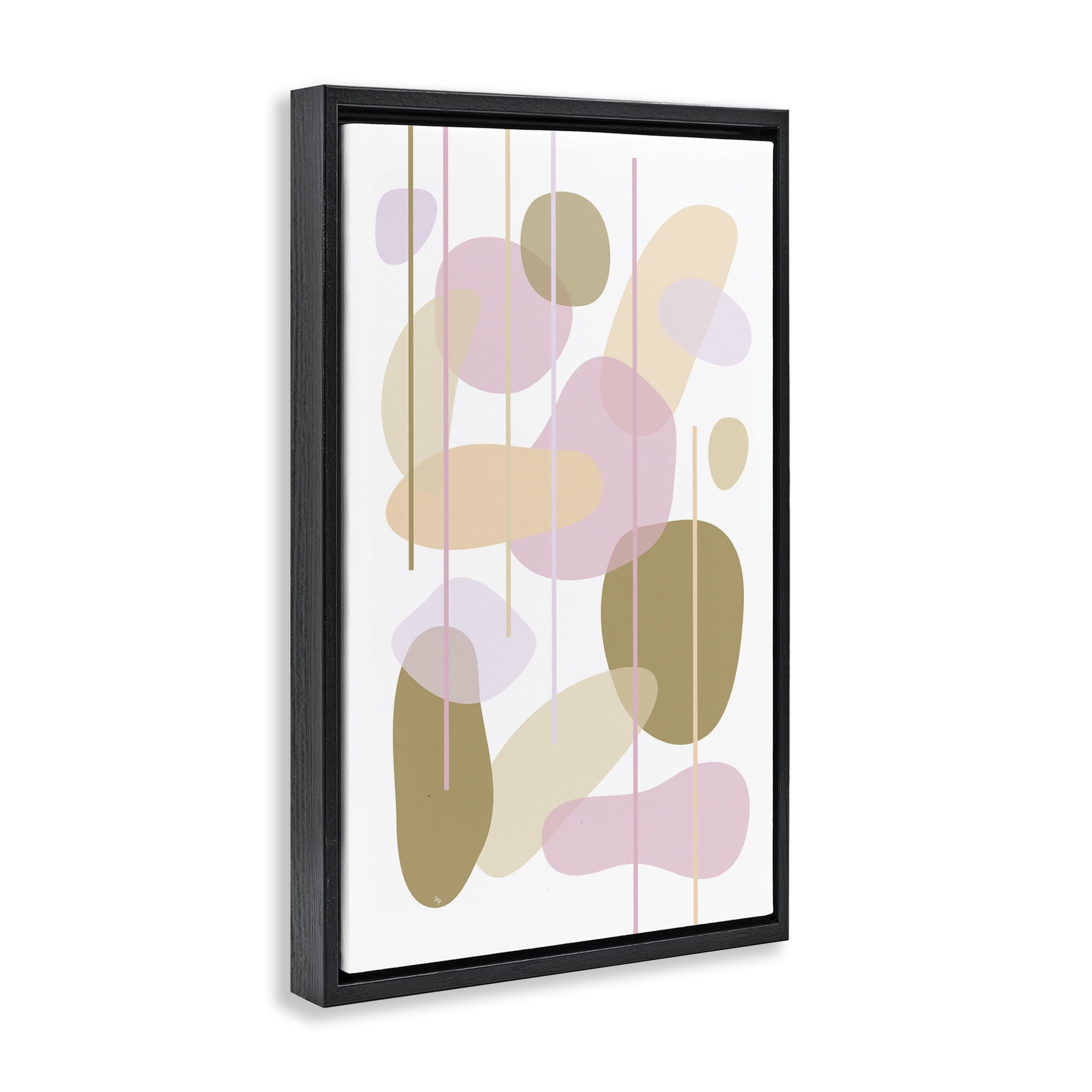 Stupell Industries Oblong Opaque Shapes Abstract Painting Black Floater Framed Canvas Art Print Wall Art, 21 x 31