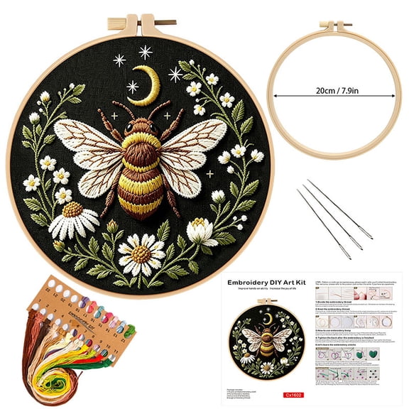 Embroidery Kit for Beginners, Cross Stitch Kits, Dragonfly Pre-Stamped Pattern Kits for Adults with Hoop, Easy to Follow Color Thread Needlework