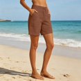 thumbnail image 4 of Gyujnb Women High Waist Cotton Linen Shorts Adjustable Drawstring Waist Casual Summer Shorts with Pockets,Coffee, 4 of 5