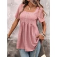 thumbnail image 5 of Women'S Tunic Tops Loose Fit Short Sleeve Shirts Square Neckline Buttons Summer Casual Tops Pink M, 5 of 10