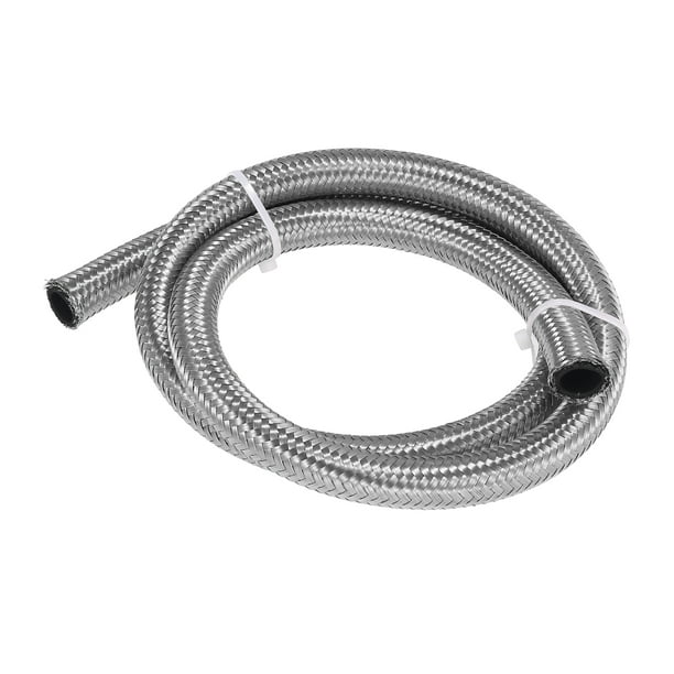 Car Auto Stainless Steel Braided Mesh Hose 3.3ft 3/8 AN6 Fuel Hose Oil Gas  Line Silver Tone