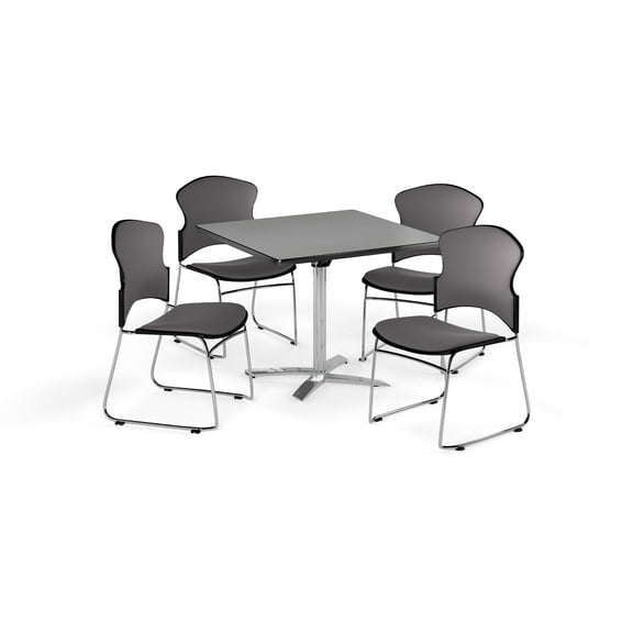 OFM PKG-BRK-040-0005 Breakroom Package Featuring 42 in. Square Flip Top Multi-Purpose Table with Four Multi-Use Stack Fabric Seat & Back Chairs