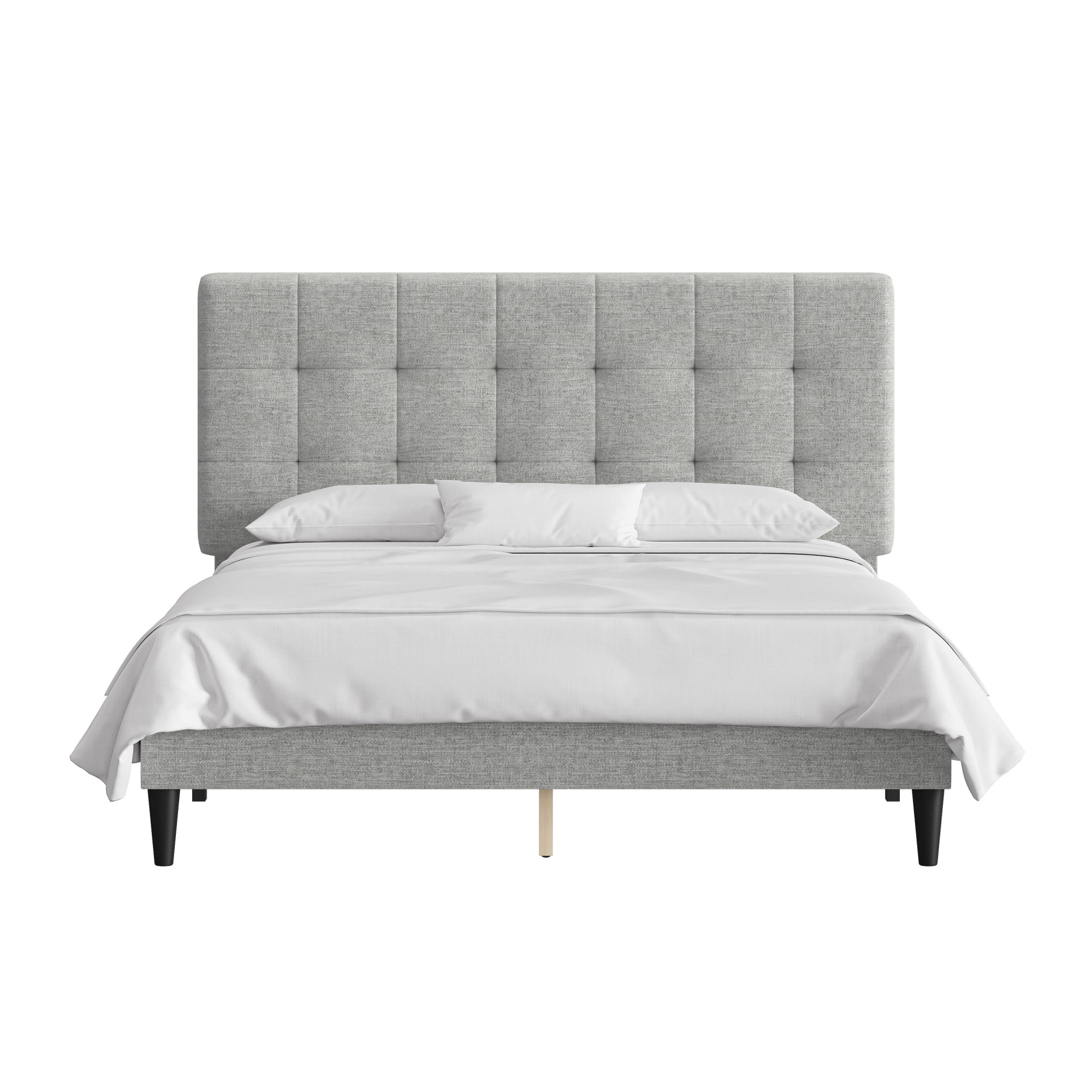 Mainstays Hillside Square Tufted Upholstered Full Platform Bed, Light Gray Fabric