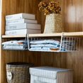 thumbnail image 2 of Casewin 2 Pack Under Shelf Wire Basket, Hanging Storage Baskets Under Cabinet Add-on Storage Racks, Slide-in Baskets Organizer for Kitchen Pantry Desk Bookshelf, White, 2 of 6