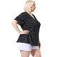 thumbnail image 4 of Blude talgrande pamujer con cuello en V y lunares, mancorta, peplum Negro 3X, 4 of 6