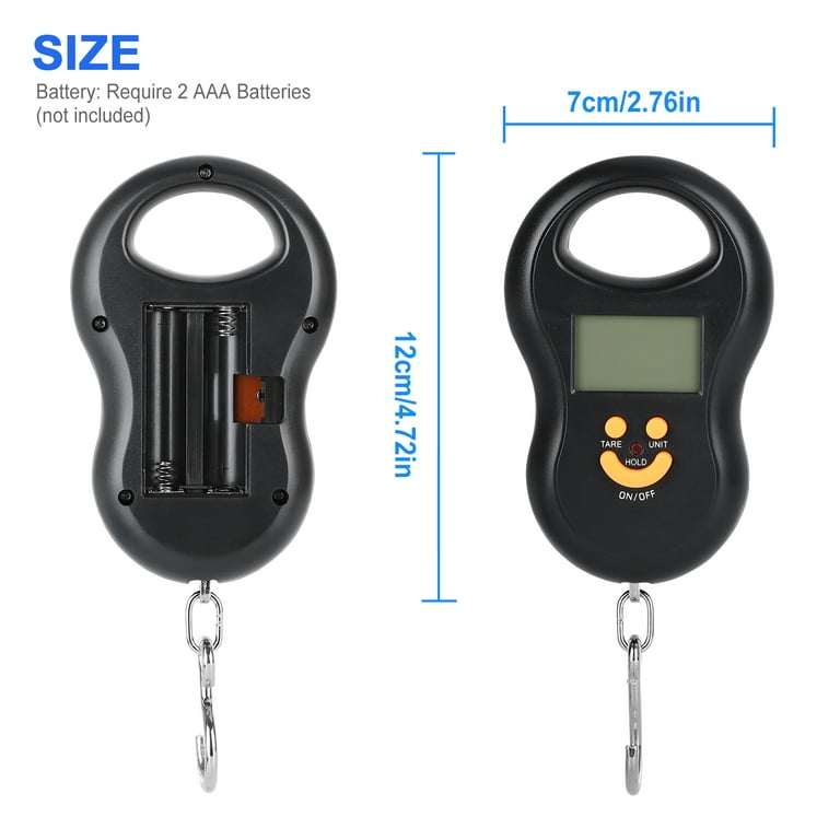 Portable Fish Weighing Scale 22 kg / 50 Ibs Hanging Hook Scale Including 1  m Measure Tape Luggae Weighing Scales by HomeElabador : :  Fashion
