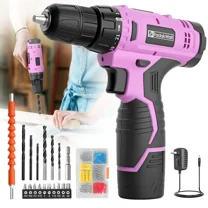Pink Cordless Drill Set for Women, 12V Lightweight Electric Drill & Driver w/ 1.5Ah Battery & Charger, 21 1 Torque, 180 in-lbs, 30  Bits, Ideal DIY Gift