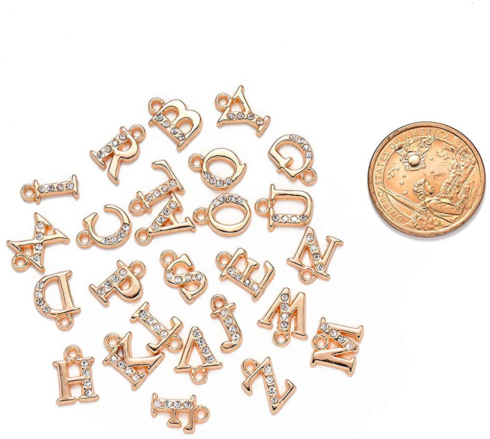 26pcs/set Real Gold Plated Zircon Initial Letter Charms,cz Pave Letter  Charm,tiny Letter Charms,words Bracelet/necklace Diy,letter Finding 
