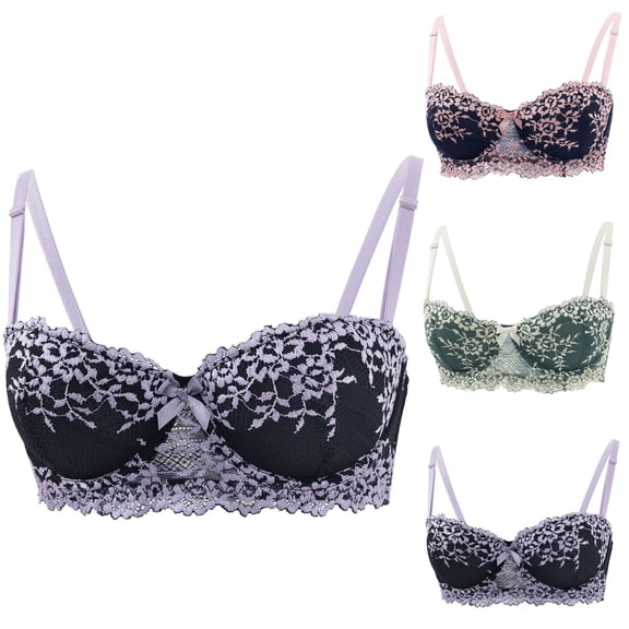 SROBPTY Plus Size Bra for Women, Womens Push Up Bra, Women's Solid Color Breathable Wireless Back Closure Push Up V Neck Bras Purple,L