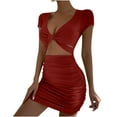 thumbnail image 2 of hotojiny Womens Cocktail Party Dresses Trendy Short Sleeve V Neck Cut out Mini Dress Slim Ruched Pencil Dress Clubwear, 2 of 3
