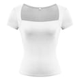 thumbnail image 5 of Htigea Women's Square Neck Crop Tops Short Sleeve Slim Fitted Summer Basic T Shirts for Going Out White M, 5 of 6