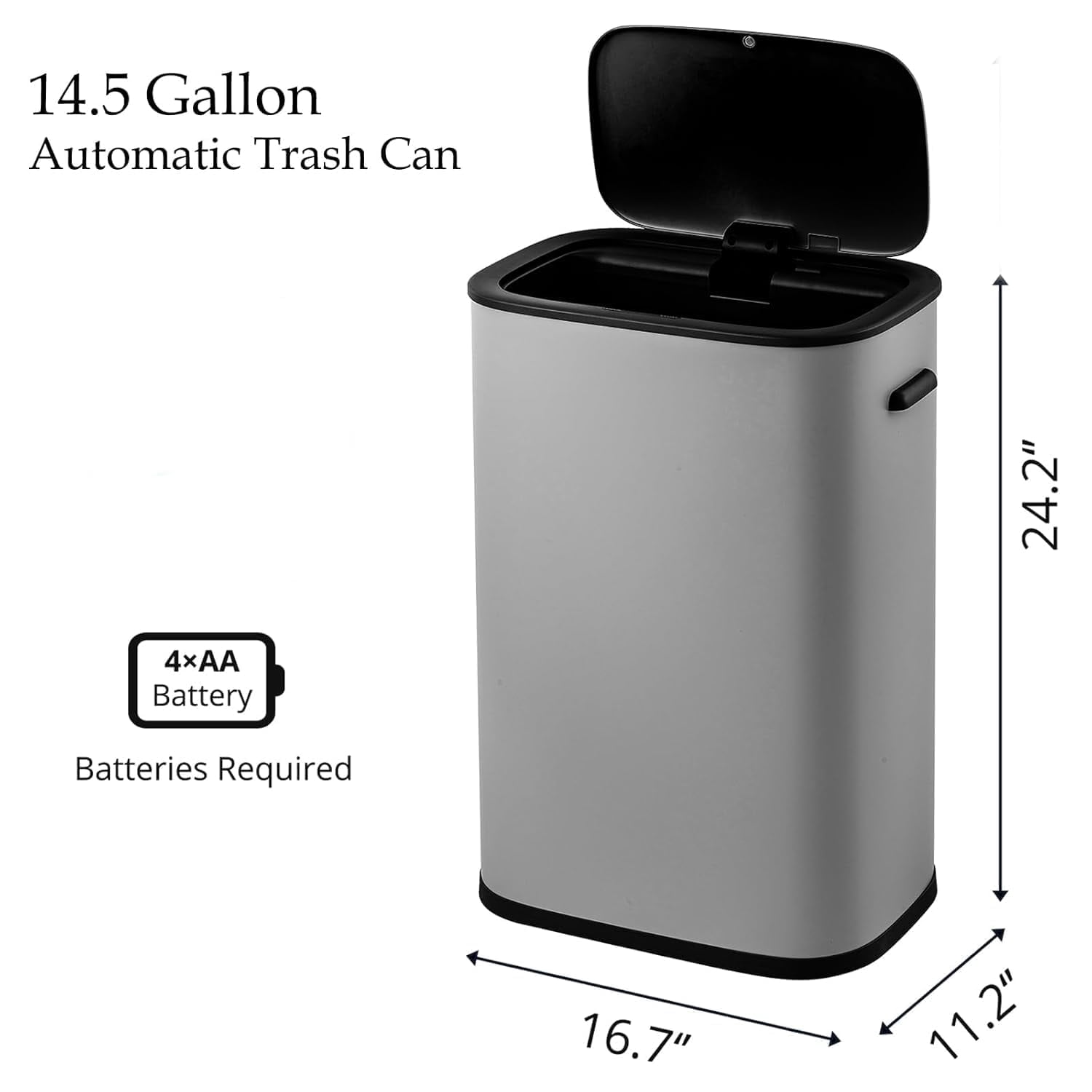 Motion Sensor Trash Can, 14.5 Gal / 55 L Automatic Garbage Can with Soft-Close Lid and Handle, Touchless Rectangle Waste Basket for Kitchen, Bathroom, Bedroom