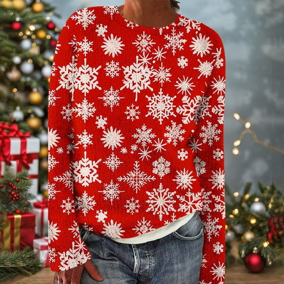 Abomasnow Christmas Sweaters for Women Lightweight Long Sleeve Crewneck Xmas Print Pullover Tops S-2X