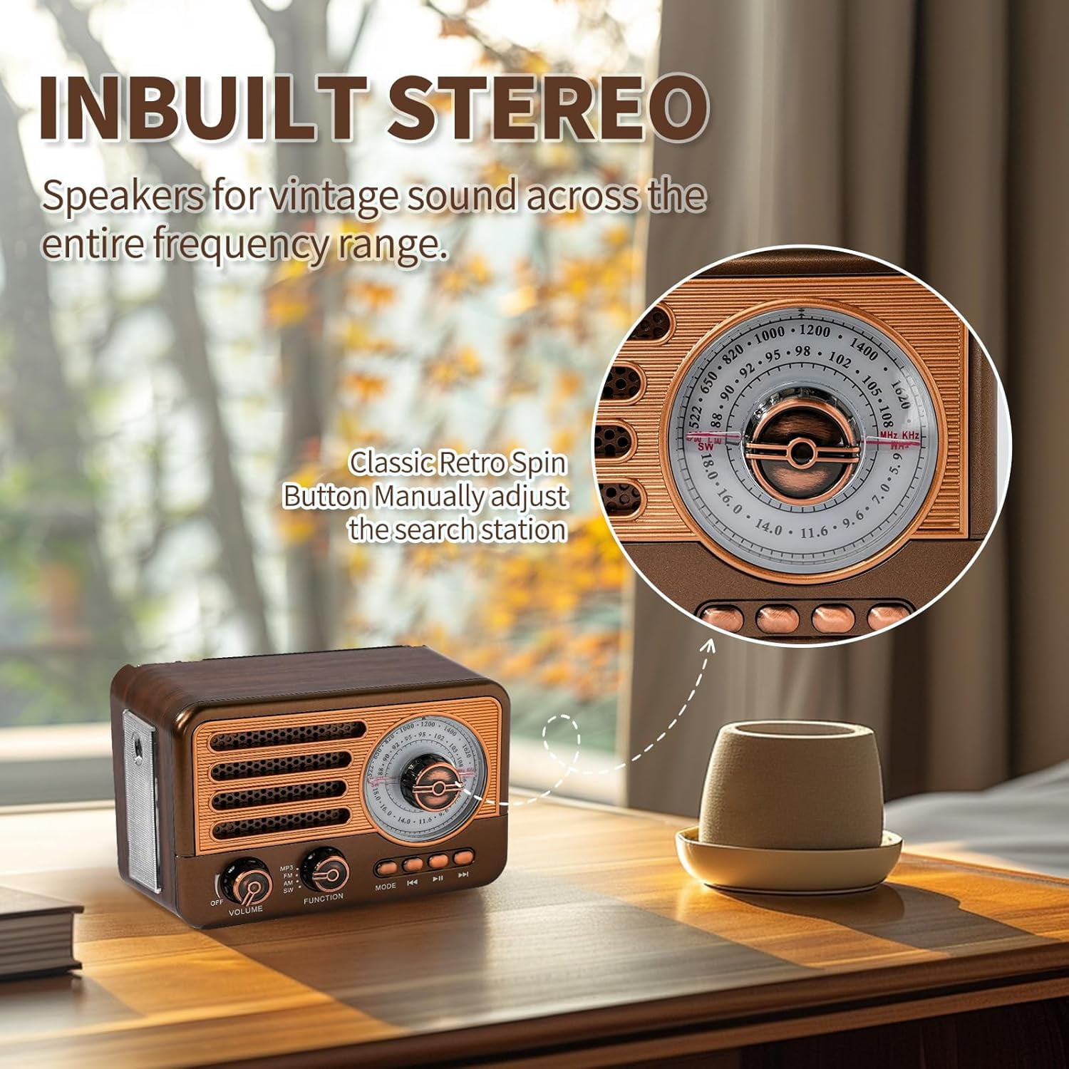 Retro Vintage Portable AM/FM/SW All-Band Transistor Radio Rechargeable Battery Powered Micro Sd Tf Usb Aux Wireless Speaker Home Outdoor Use - View #4