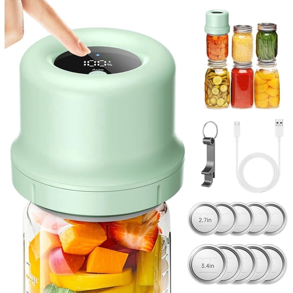 Portable Electric Mason Jar Vacuum Sealer Kit with Regular & Wide Mouth Jar Lids, Household Food Preservation Sealing Device for Home Kitchen, Green