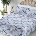 thumbnail image 3 of Birds and Nature Sheet Set, Japanese Inspire Sakura Flowers Pattern with Birds Chill Art, Fitted & Flat Sheet with Pillowcase Bedding Accent 4 Pcs Set, King, Dark Seafoam Pastel Pink, by Ambesonne, 3 of 5