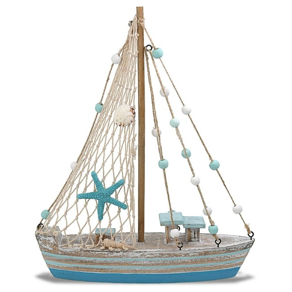 CoTa Global Ocean Breeze Sailboat Nautical Decor - Handmade Beach Themed Wooden Boat Home Decor for Living Room Shelves, Tabletop, Desk, Cute Nautical Party Decorations - 11.3 Inches