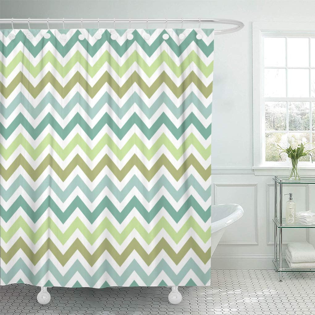 SUTTOM Stripes Shades of Green Chevron Pattern Modern Zig Zag Shower