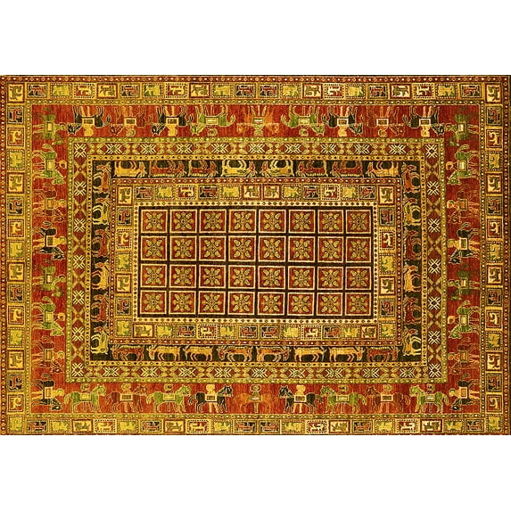 Ahgly Company Indoor Rectangle Oriental Yellow Industrial Area Rugs, 5' x 7'