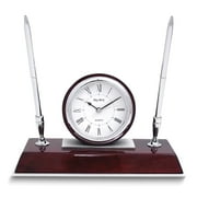 Dresden Polished Rosewood Finish Quartz Desk Clock with 2 Pens and Engraving Plate QGM4137