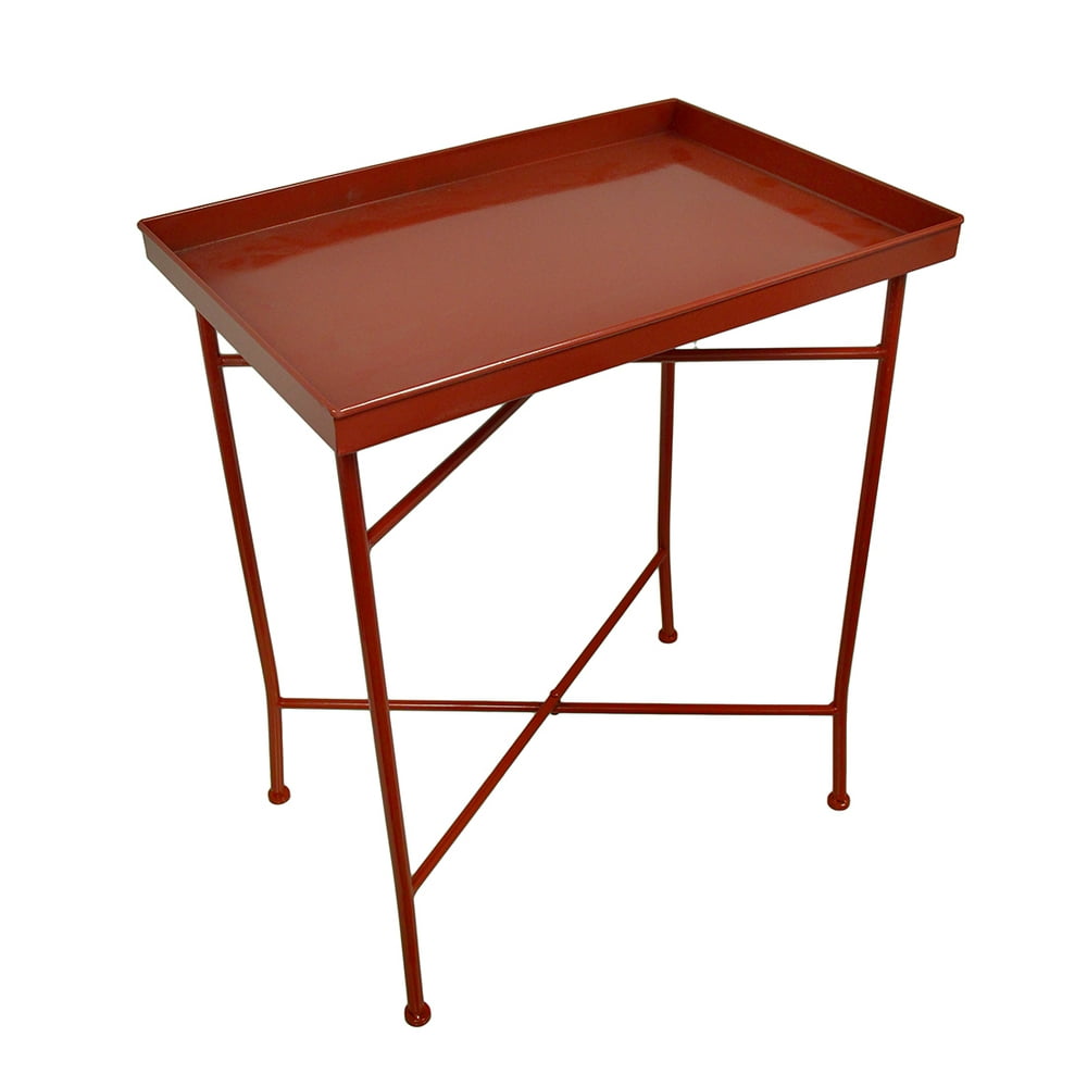 Distressed Finish Red Metal Folding Tray Table