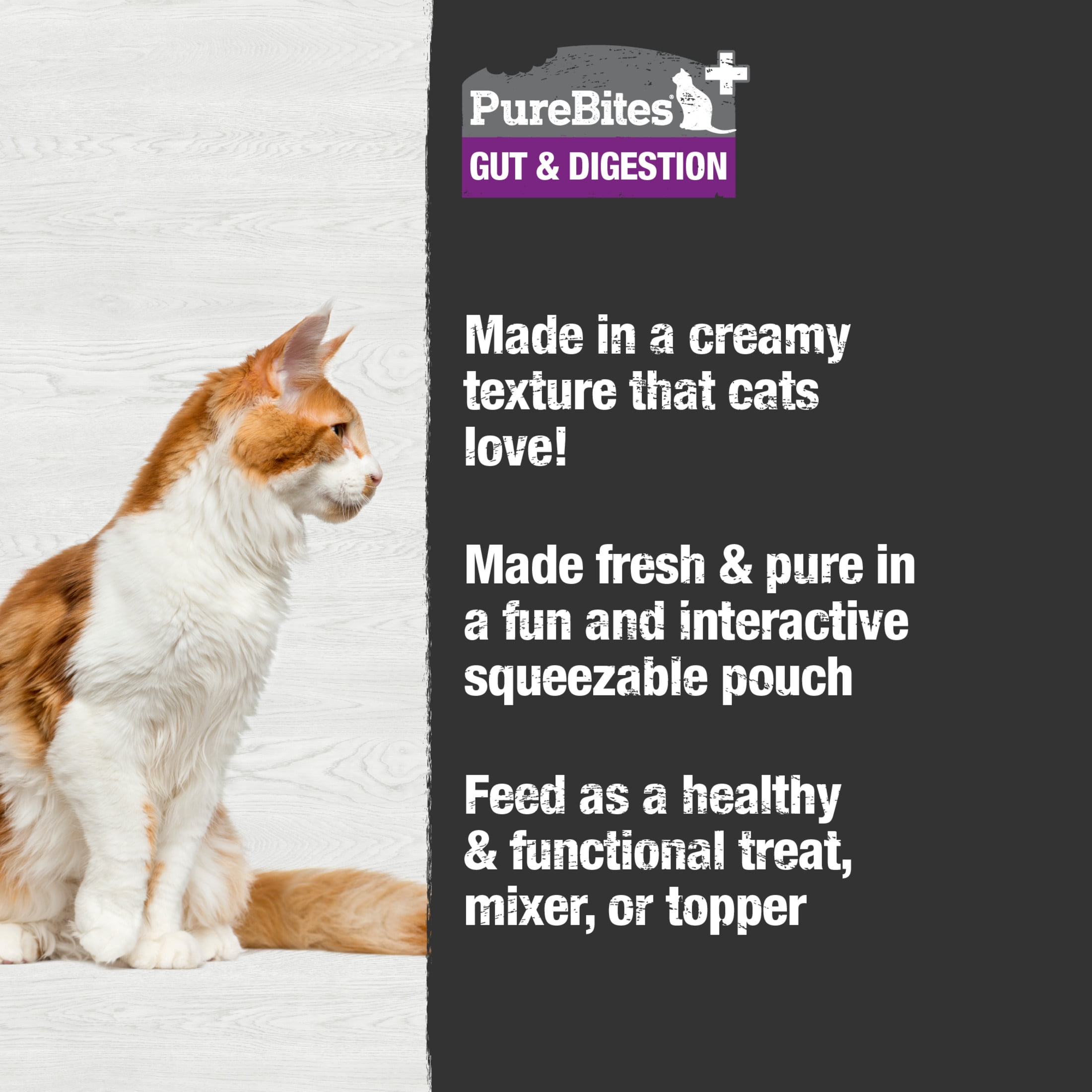 PureBites+ Gut & Digestion Squeezables for Cats, Only 5 Ingredients,  Case of 15