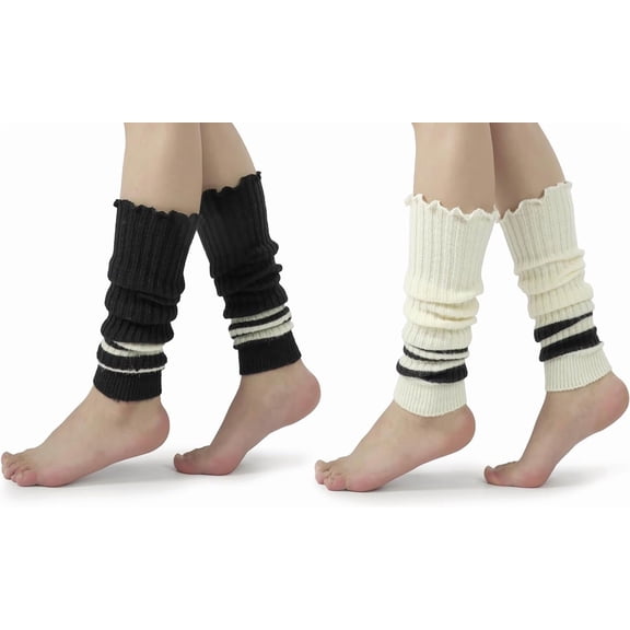 YooGuoGuo Women Leg Warmers with Holes - Fashion Ruffle Stripe Leg Sleeves - Retro Knee High Footless Socks