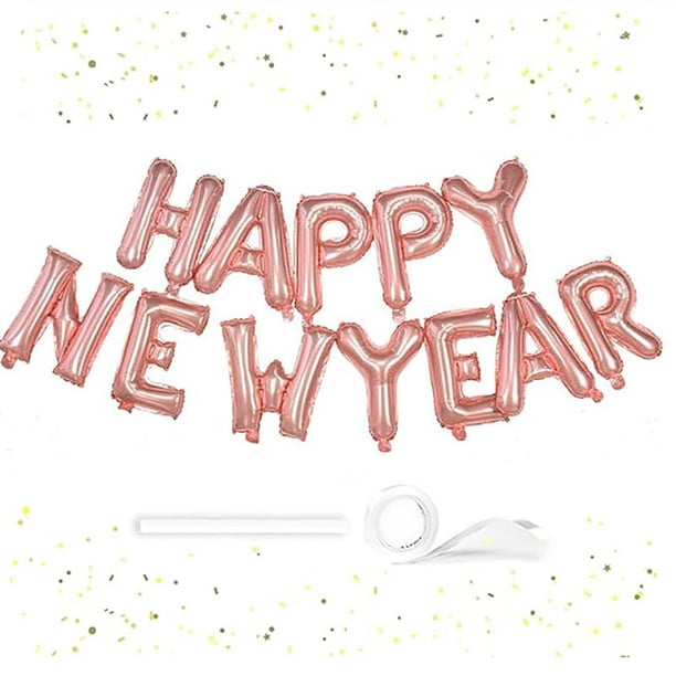 Globos De Papel De Aluminio Globo de aluminio de 16" de oro rosa con texto "Feliz Año Nuevo", ideal para decoración de fiestas y festivales. JASKFLY