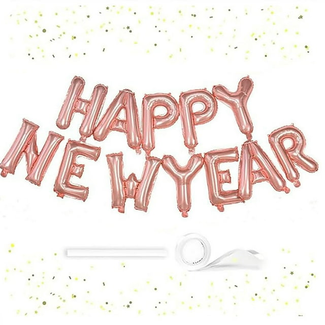 Globos De Papel De Aluminio Globo de aluminio de 16" de oro rosa con texto "Feliz Año Nuevo", ideal para decoración de fiestas y festivales. JASKFLY