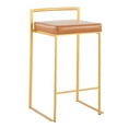 thumbnail image 2 of Fuji Contemporary Stackable Counter Stool In Gold With Camel Faux Leather Cushion - Set Of 2, 2 of 7
