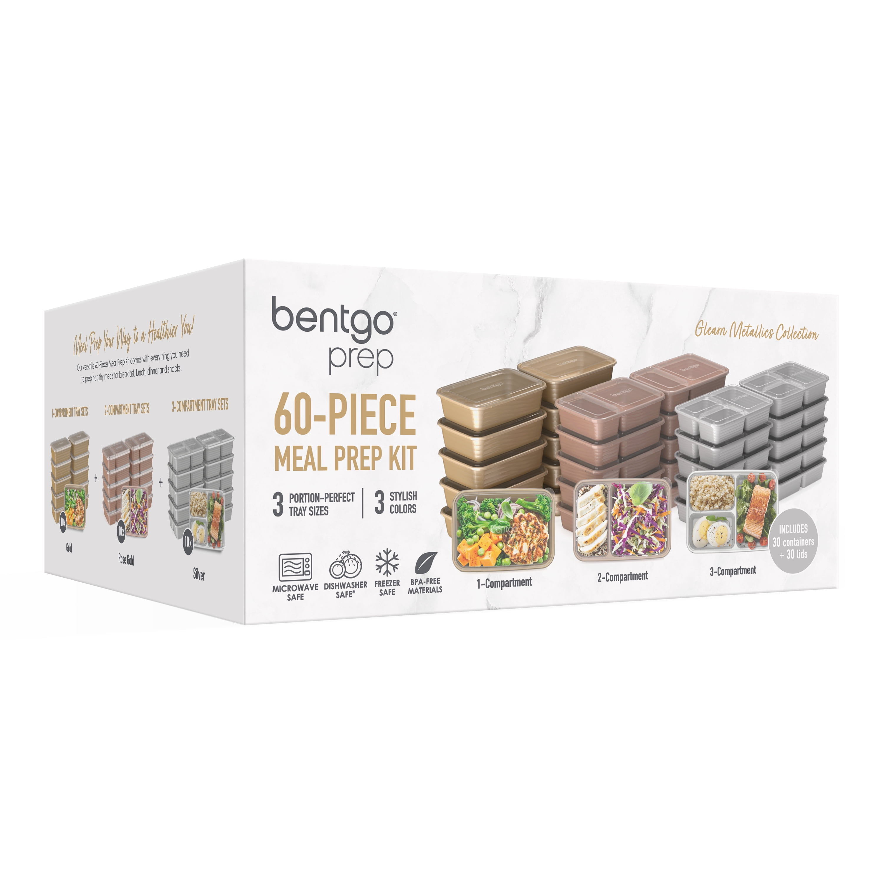 Bentgo Prep 3-Compartment Meal-Prep Containers with Custom-Fit Lids –  Microwaveable, Durable, Reusable, BPA-Free, Freezer and Dishwasher Safe Food  Storage Containers – 10 Trays & 10 Lids (Silver)(Lilac) - Bentgo