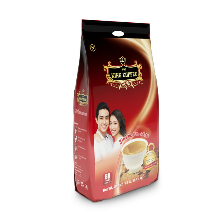 King Coffee Premium Instant Coffee - 3 in 1 Vietnamese Coffee Blend w/  Creamer & Sugar - 88 Single Serve Instant Coffee Packets (1 Bag - 88 Sticks)