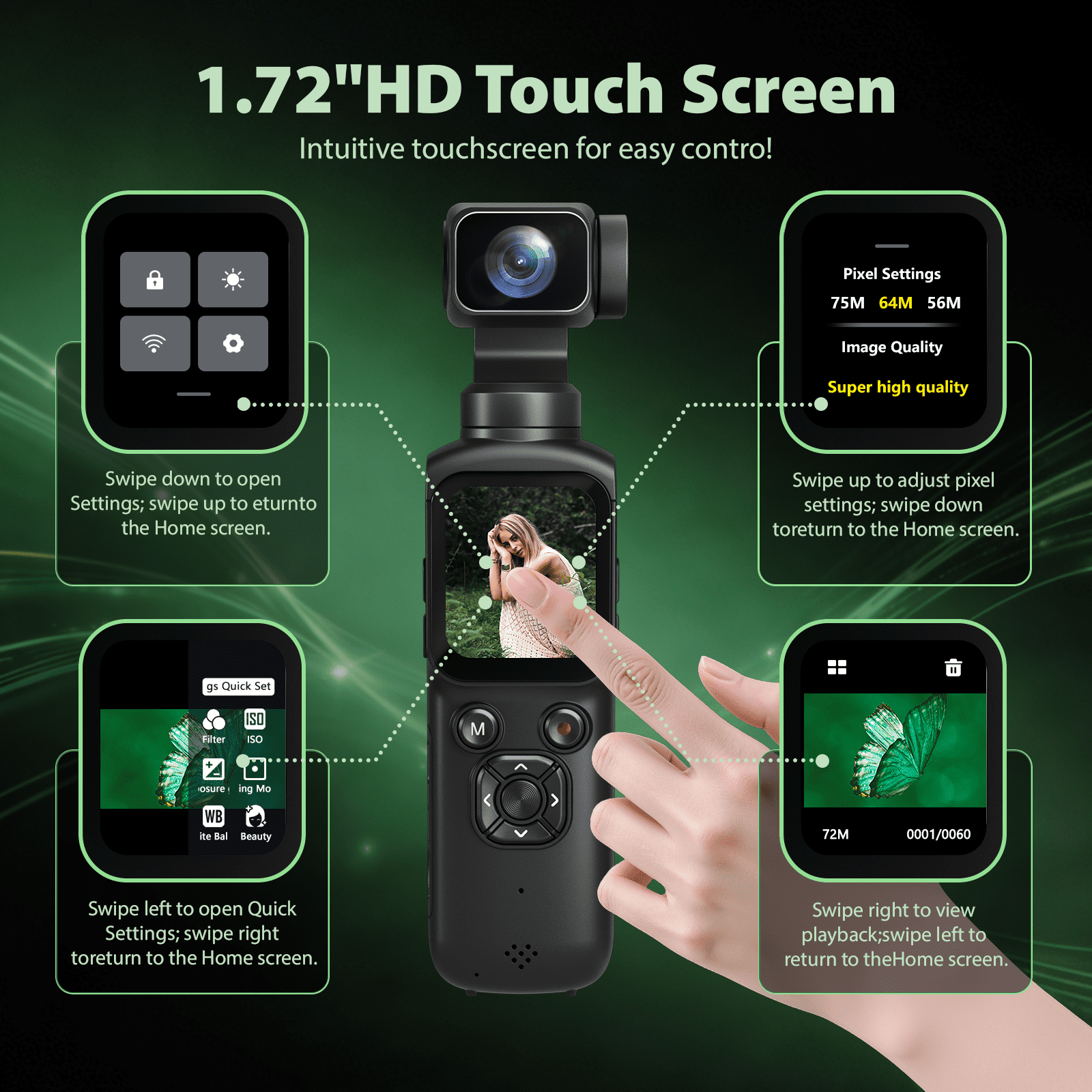 Saneen 4K Vlogging Camera 75MP Handheld Cameras Touchscreen Pocket Video Recorder with 330° Rotating Lens Face Tracking Camera with Tripod & 16GB Card