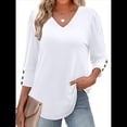 thumbnail image 3 of Blusas de 3/4 con Botones y Cuello en V para Mujer, Ropa Informal de Verano para Vacaciones de Playa, Ropa de Otoño 2025 XXL, 3 of 10
