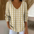 thumbnail image 2 of CHGBMOK Women V Neck Shirts 3/4 Sleeve Loose Summer Tops Tunic Checkered Casual T-Shirt, 2 of 6