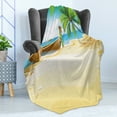 thumbnail image 4 of Beach Soft Flannel Fleece Throw Blanket, Paradise Island Coconut Tree and Boats Tropical Coastline Relaxation Environment, Cozy Plush for Indoor and Outdoor Use, 50" x 60", Multicolor, by Ambesonne, 4 of 5