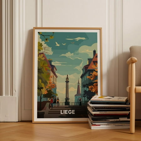 Belgium Liege Travel Poster, European Cityscape Wall Art, Home Decor, Gift For Travelers Wall Art, Modern Wall Decor, 8x12 UNFRAMED