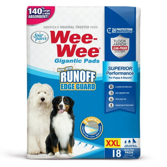 Four Paws Wee-Wee® Superior Performance Gigantic Dog Pee Pads with Runoff Edge Guard 27.5" x 44" (18 Count)
