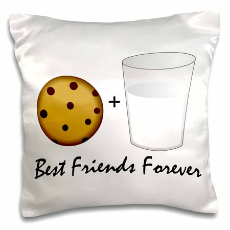 3dRose Cute Cartoon Milk and Cookies - Best Friends Forever - Pillow Case, 16 by