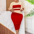 thumbnail image 2 of BangWanChi Red Dresses for Women Women Long Sleeved Commuting To Work Versatile 5/4 Sleeved Color Matching Buttock Wrap Dress, 2 of 9