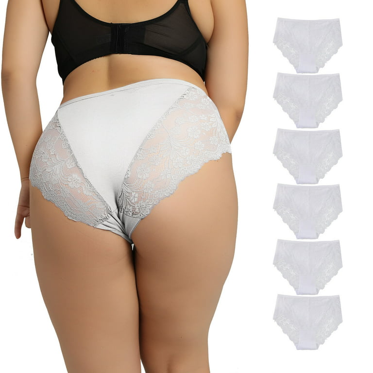 Cinvik Womens Sexy Lace Underwear High Waisted Cheeky Bikini Panties,  Seamless Comfy Briefs White Packs 