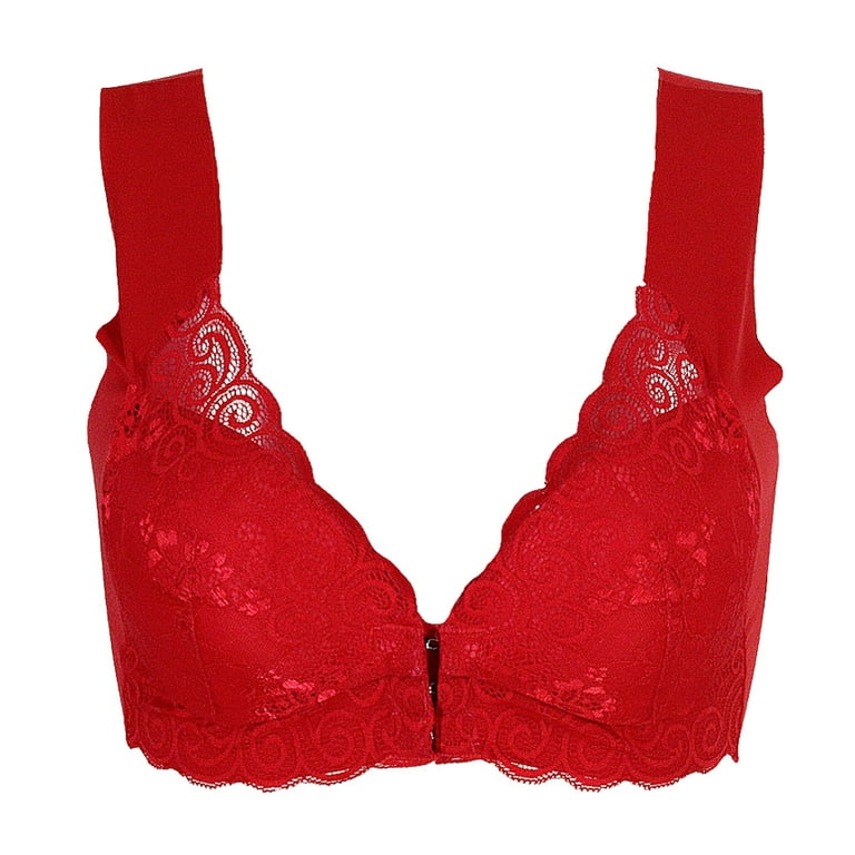 kpoplk Push up Bras for Women,Women's Lace Bra Non-Padded Underwire See  Unlined Bra Mesh Sheer Plunge Low Cut Bralettes(Red)