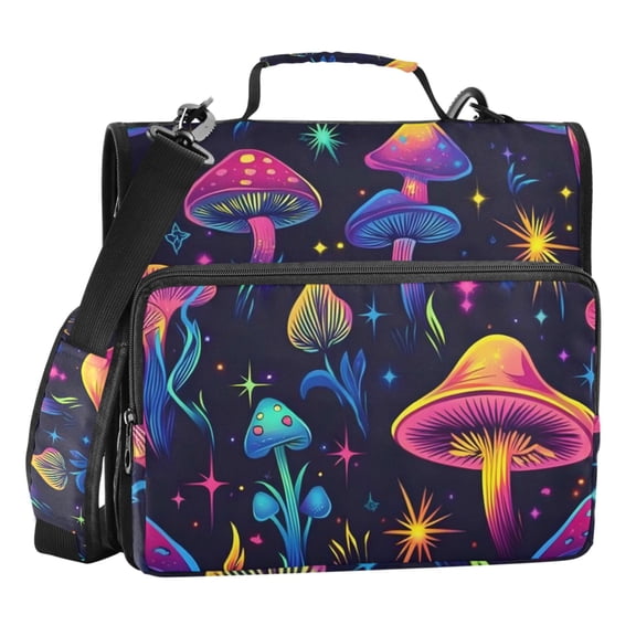 ALAZA Zipper Binder Neon Mushrooms 3 Ring Trapper Keeper File Folder Organizer Bag