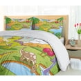 thumbnail image 5 of Cartoon Duvet Cover Sets, Style Animals in Prehistoric Scene Meadow Trees and Flowers, Bedding Set with 2 Duvet Covers & 4 Pillowcases, 2 Pack Queen Size, Pale Coffee Lime Green, by Ambesonne, 5 of 7
