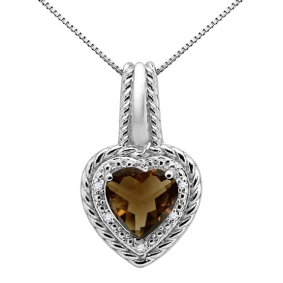 Mauli Jewels Engagement Necklace for Women 1.85 Carat Heart Shaped Smokey Quartz and Diamond Pendant 4-prong 10K White Gold|Silver Chain