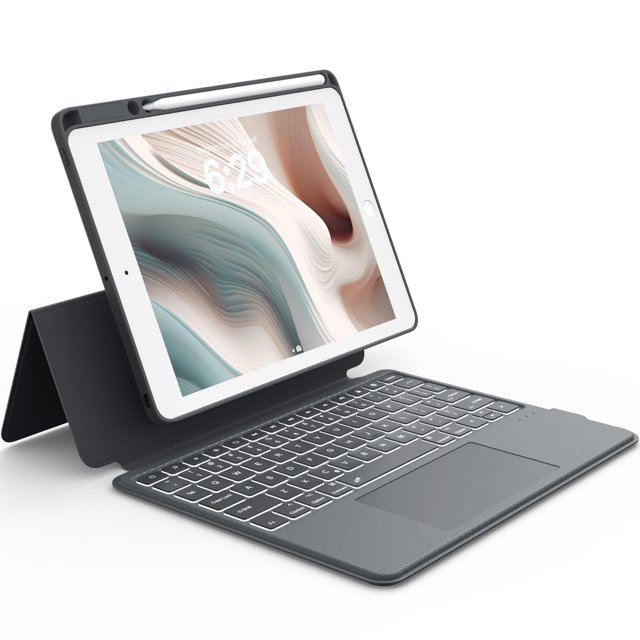 CHESONA Rugged Keyboard Case for iPad 9th 2022/8th/7th Generation, Magnetic Detachable Case, Premium Trackpad, 15°-180° Adjustable Stand, Portrait/La