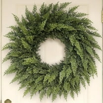 Vlemua 13.78" Real Touch Christmas Cedar Wreath - Artificial Cedar Wreaths Faux Green Fake Pine Needles Wreath for Front Door, Wall, Windows, Home,Outdoor,Xmas Decor