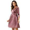 thumbnail image 3 of Yesfashion Women's Maternity Dresses Velvet Retro V-Neck A-Line Holiday Wedding Guest Evening Dress, 3 of 5