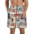 thumbnail image 2 of Uemuo Patchwork In Country Style Pattern Men's Swim Trunks Hawaiian Beach Bathing Suit Swimsuits Beach Quick-Dry Shorts with Pockets-Large, 2 of 9