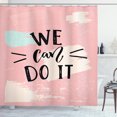 thumbnail image 1 of Feminist Shower Curtain, Calligraphy Style Black Font with Feminism Saying We Can Do It, Fabric Bathroom Set with Hooks, 69W X 75L Inches Long, Pale Blue Pale Pink Black, by Ambesonne, 1 of 3